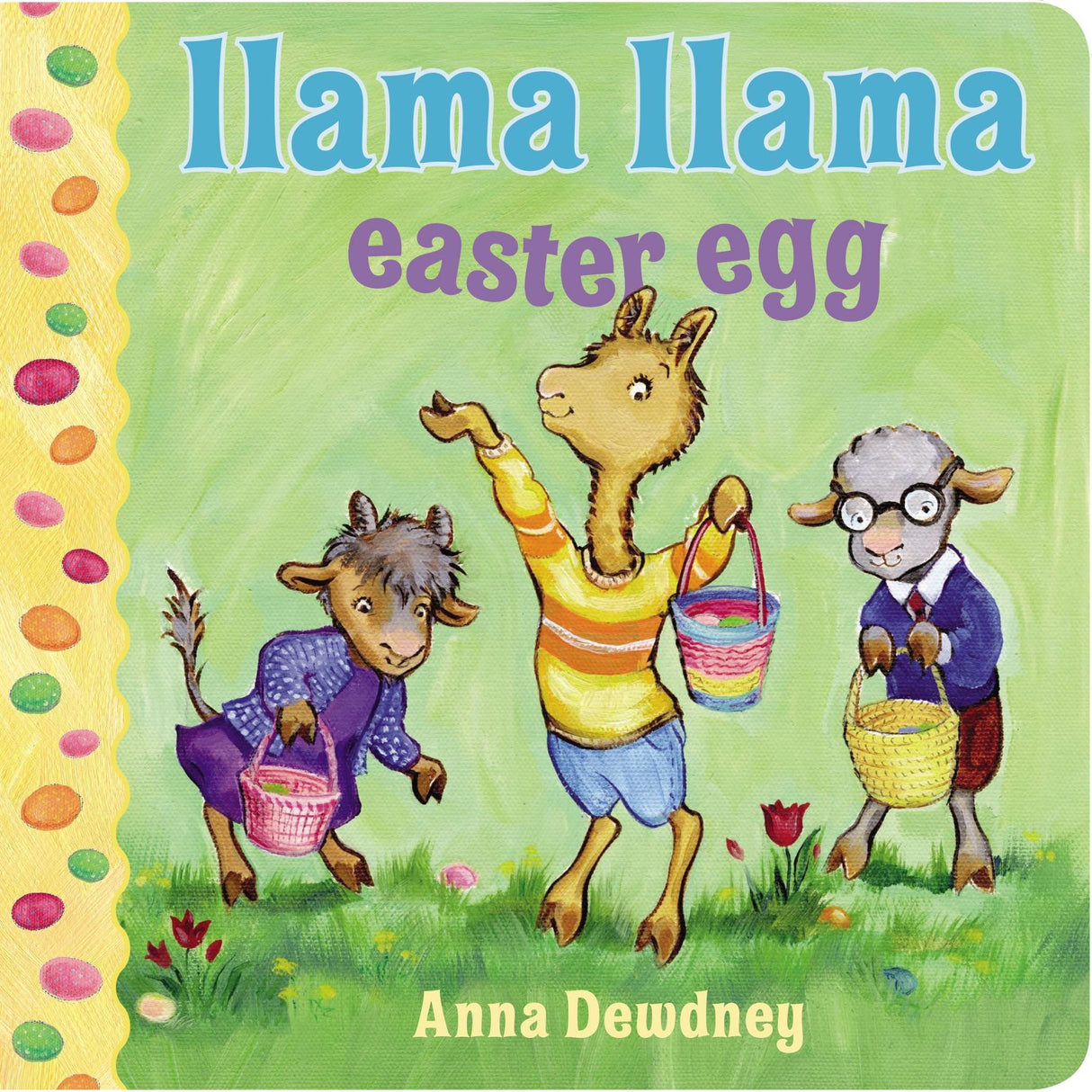 Llama Llama Easter Egg board book cover featuring Llama and friends with Easter baskets and colorful eggs.