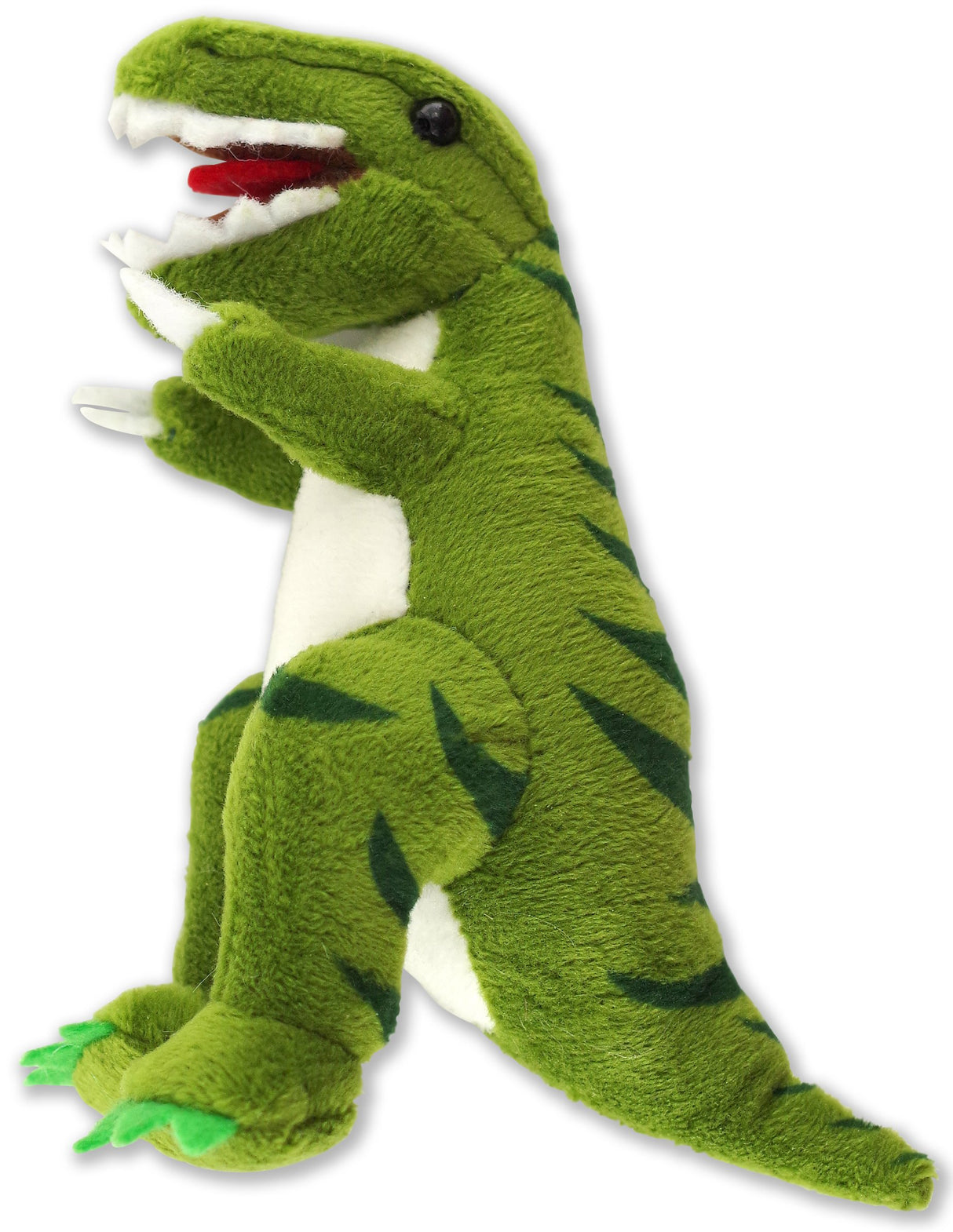 Hug a T-Rex Kit featuring a soft green plush Tyrannosaurus rex with tiny arms and friendly teeth.