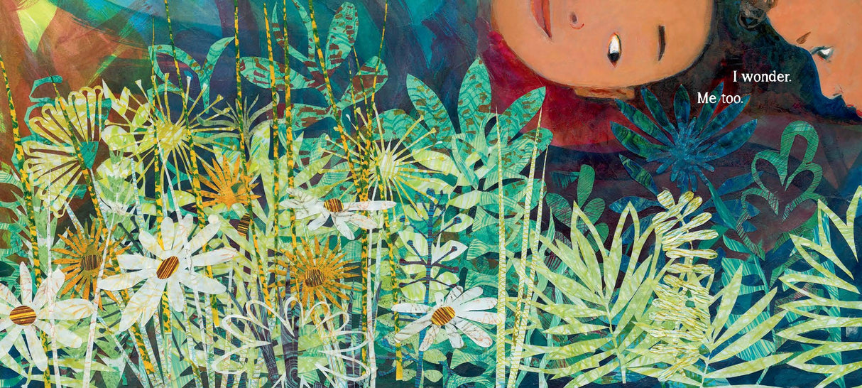 Wonder Walkers shows two curious kids peeking through detailed nature collage with flowers and greenery around them.
