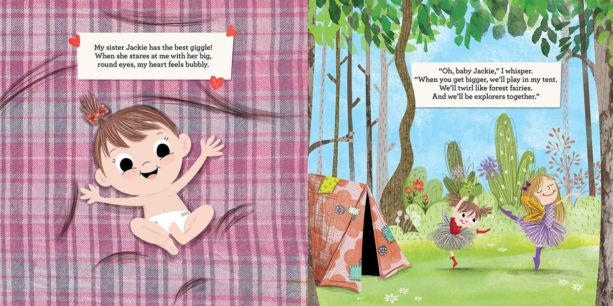 Illustration from Jack, Not Jackie showing baby Jackie surrounded by love and playing outside with a sibling in nature.