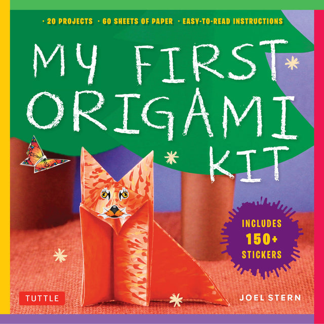My First Origami Kit featuring colorful paper models, easy instructions, and over 150 stickers for creative folding fun.