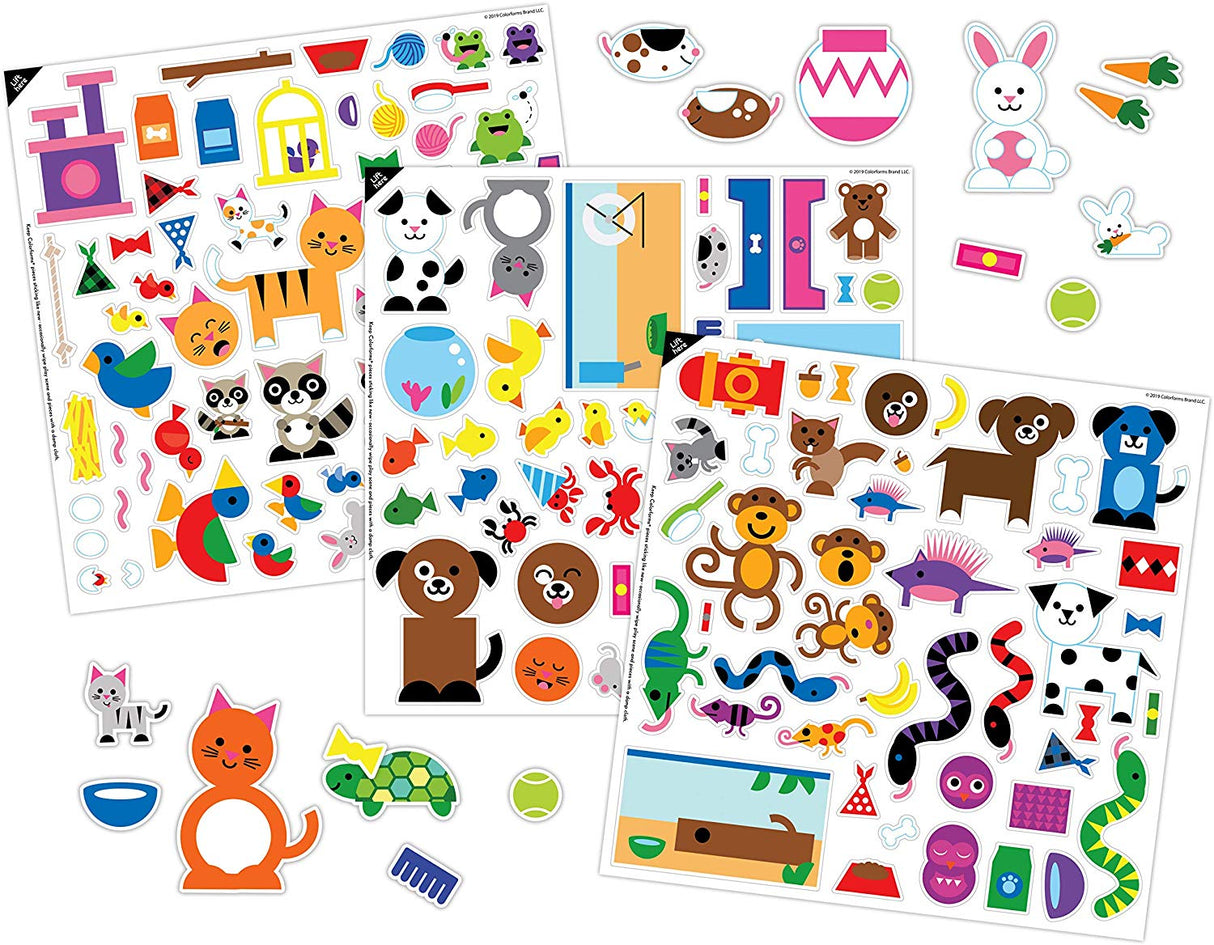 Colorforms Pets sticker sheets with colorful re-stickable pets and accessories for imaginative play and learning.