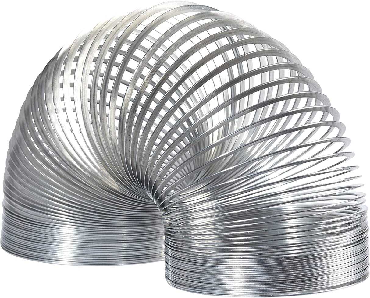 Slinky Original metal spring toy stretched in motion showing its coiled shape and shiny surface.
