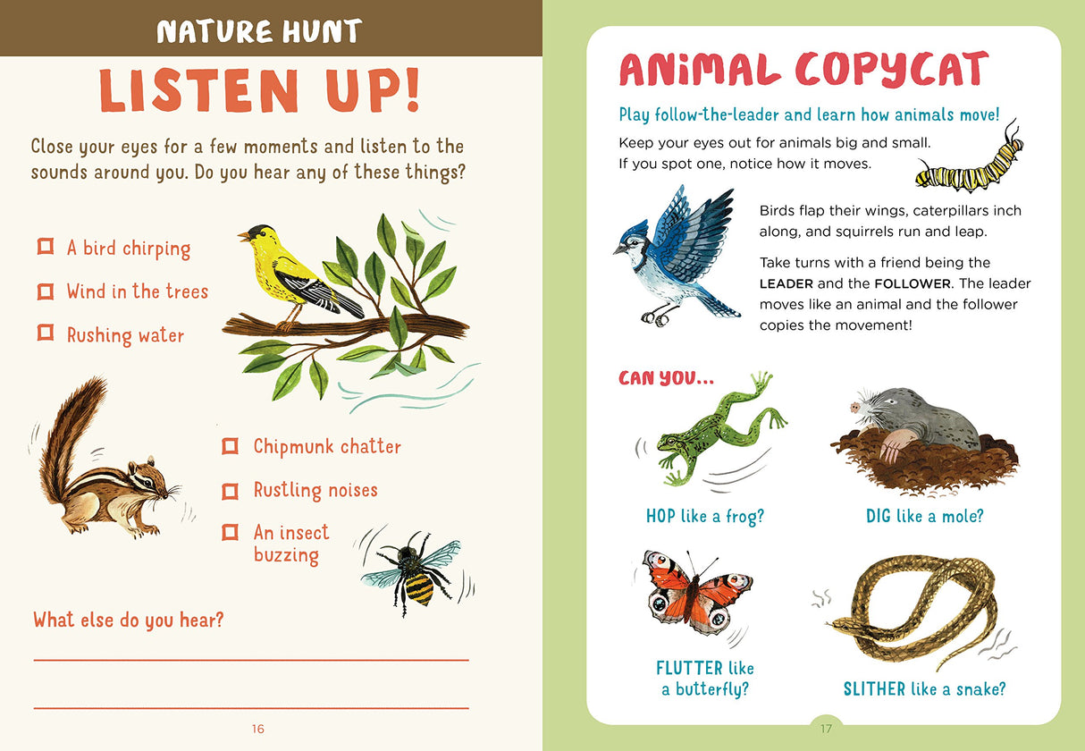 Backpack Explorer: On the Nature Trail showing nature sounds and animal movement activities for kids.