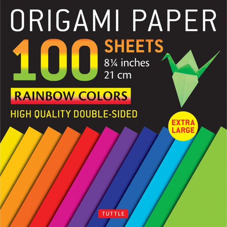 Origami Paper Rainbow Colors pack with 100 extra large double-sided sheets in vibrant rainbow hues.