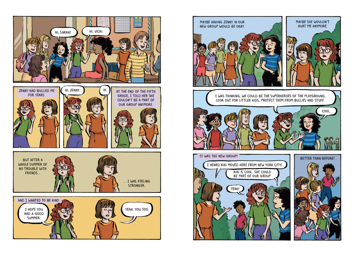 Best Friends book pages showing sixth-grade friends navigating changing social rules and friendships.