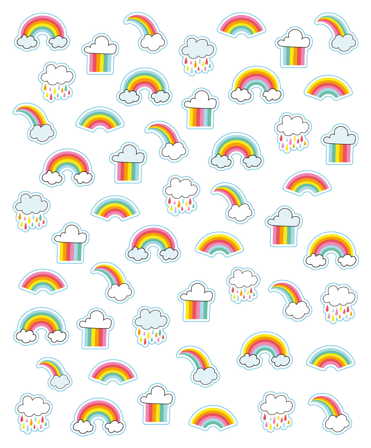 So Many Stickers! 2500 Stickerbook featuring colorful rainbows, clouds, and rain designs for planners and crafts.