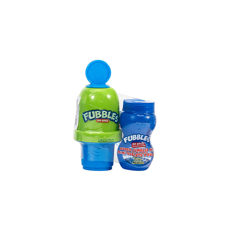 Fubbles | No-Spill Bubble Tumbler Mini green and blue bubble containers with wand for mess-free bubble play