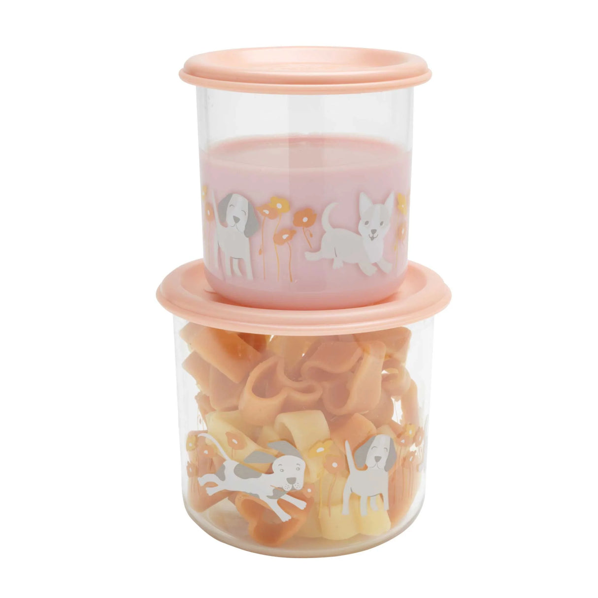 Good Lunch Snack Containers Puppies & Poppies clear airtight snack containers with puppy and poppy design and peach lids