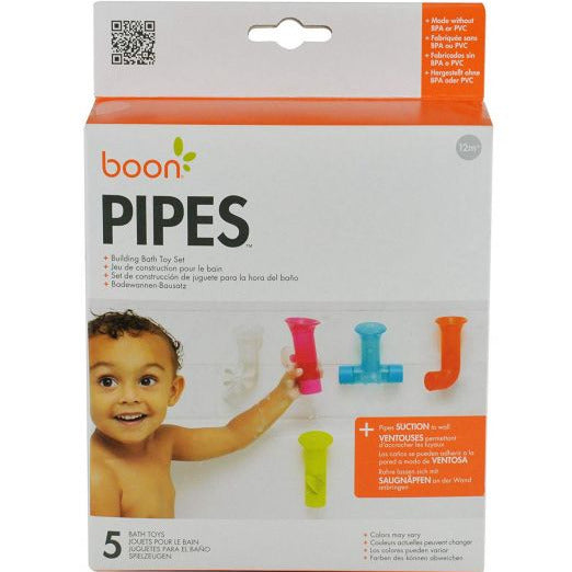 PIPES bath toy set with colorful suction cup pipe pieces for fun and creative water play during bath time.