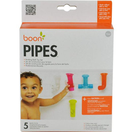 PIPES bath toy set with colorful suction cup pipe pieces for fun and creative water play during bath time.