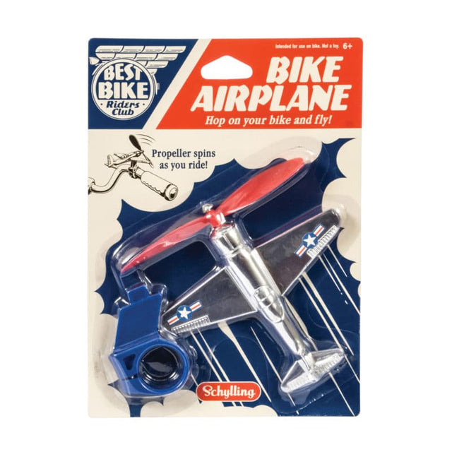 Bike Airplane bike accessory with spinning propeller, designed to attach to bike handlebars, ages 6 and up.