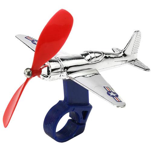 Bike Airplane bike accessory with spinning red propeller and silver airplane design for kids ages 6 and up.