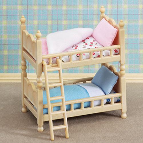 Stack & Play Beds featuring cozy two-tier bunk beds with pillows, blankets, and ladder for Calico Critters playsets.