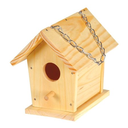 Build a Bird Bungalow wooden birdhouse with hanging chain, ready for painting and decorating.