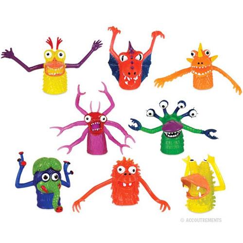Finger Monster adult-sized rubber finger puppets with bulging eyes and flailing arms in various colorful styles.