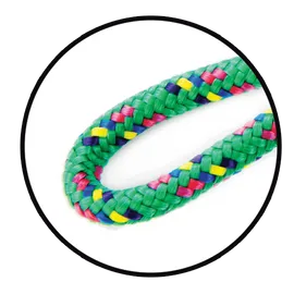 Jump Rope | 8' Green Confetti close-up showing durable, knotted green rope with colorful confetti pattern for safe jumping.