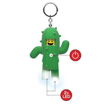 Lego KeyLight Cactus Suit Boy keylight with LED feet, metal key ring, and on/off chest button, 83mm tall replica.