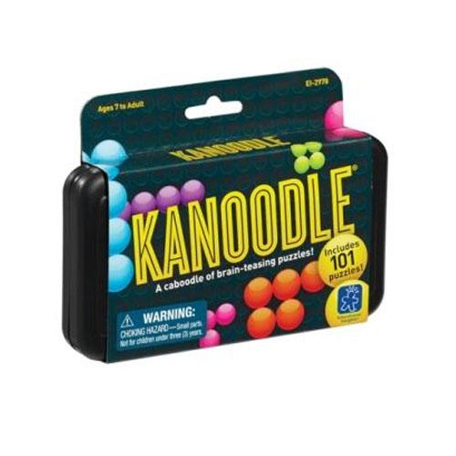 Kanoodle puzzle game in a compact case with colorful beads and 101 brain-teasing puzzles for ages 7 and up.