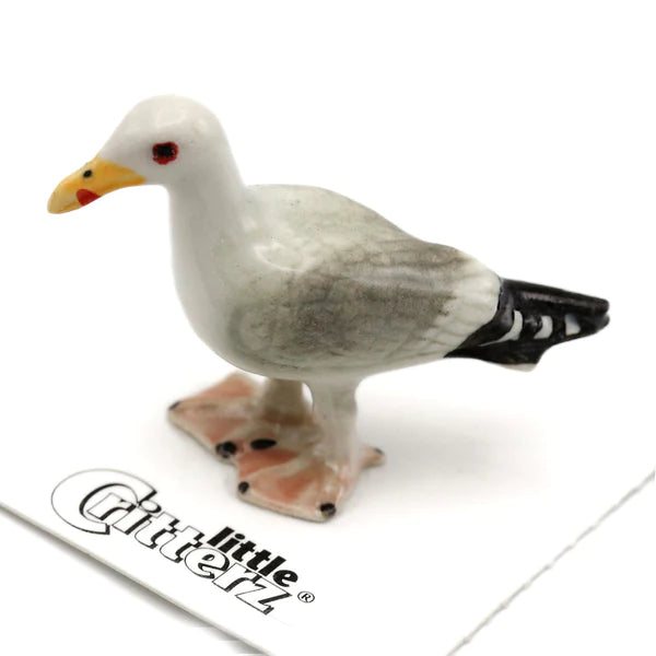 Critterz Seagull Cricket collectible miniature porcelain figurine, hand painted, detailed seagull in clear display box.