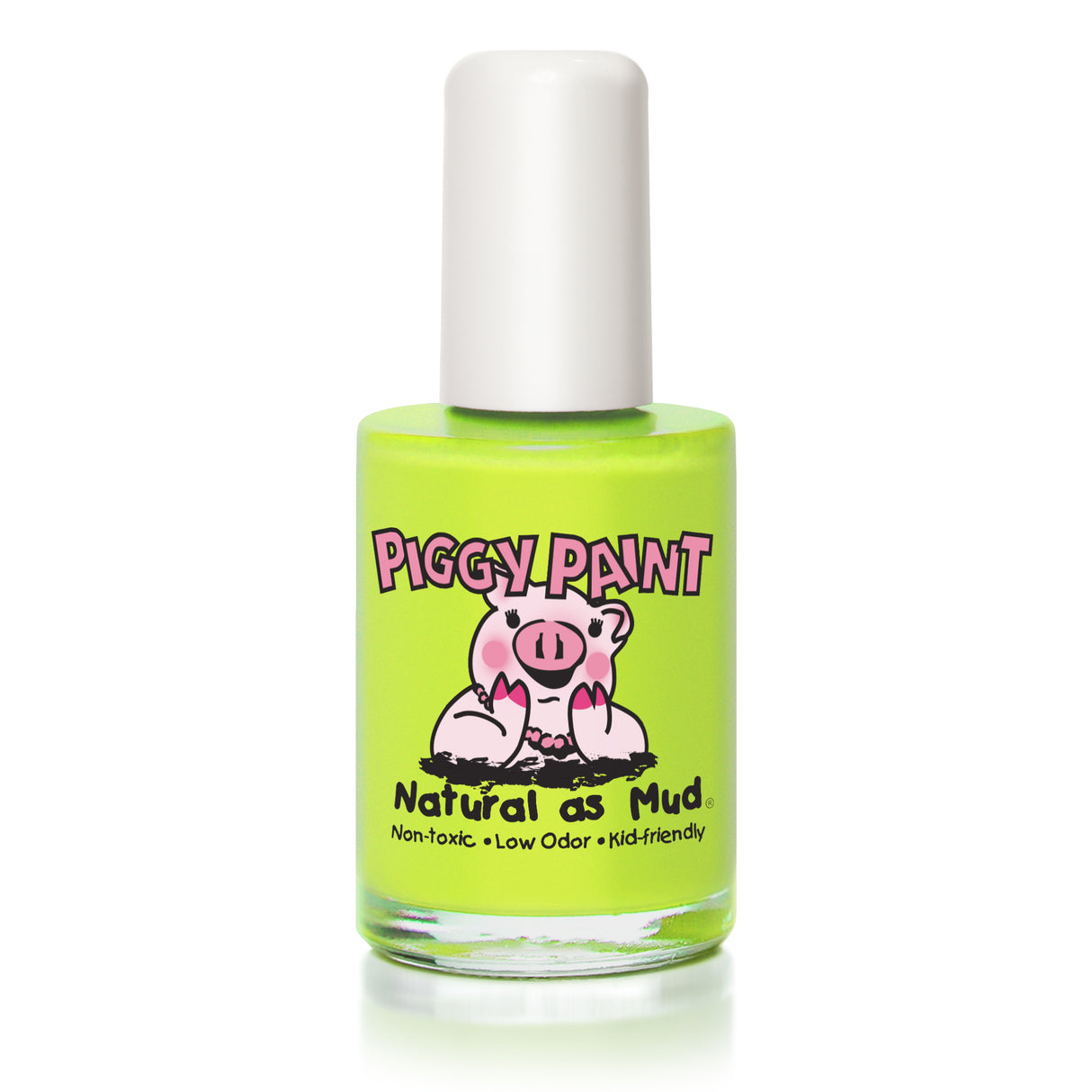 Nail Polish Lime Time in neon lime green bottle with white cap, non-toxic, water-based, and kid-friendly formula.