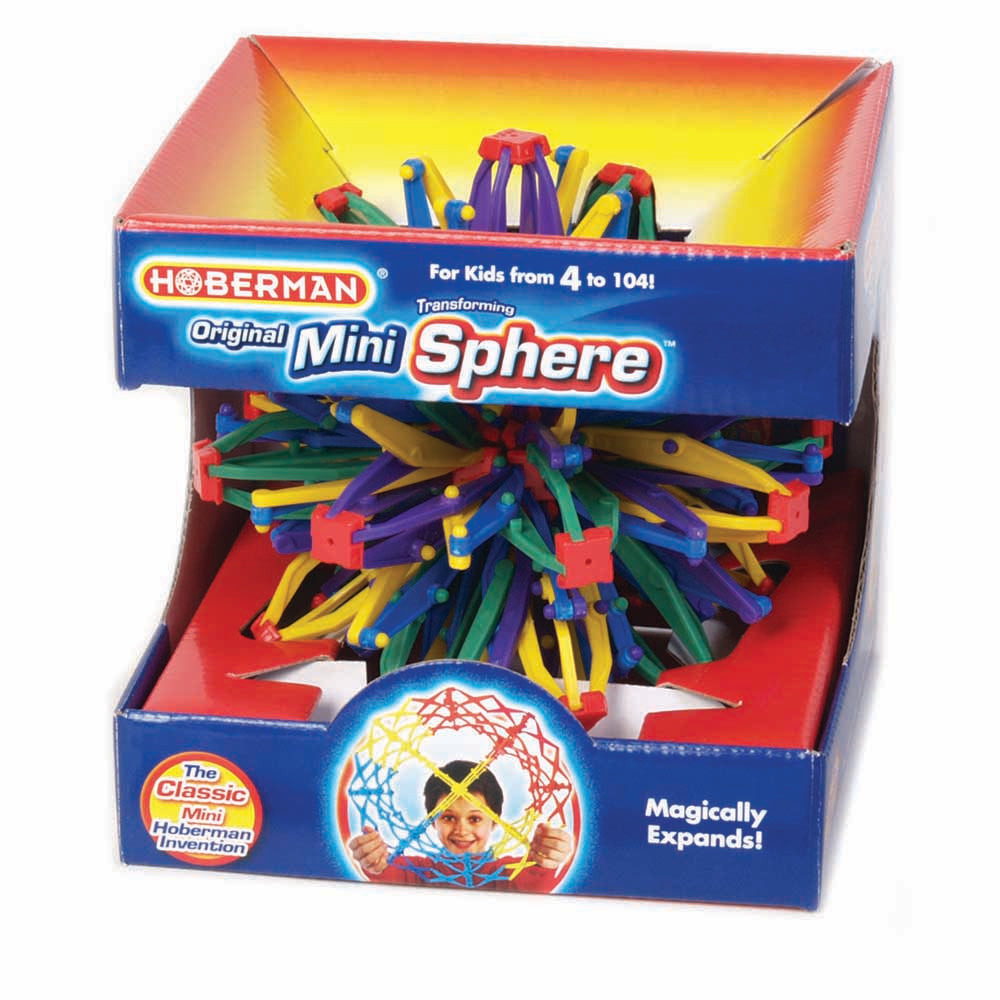 Hoberman Sphere Mini toy in packaging, colorful expandable and contractible sphere for kids ages 4 and up.