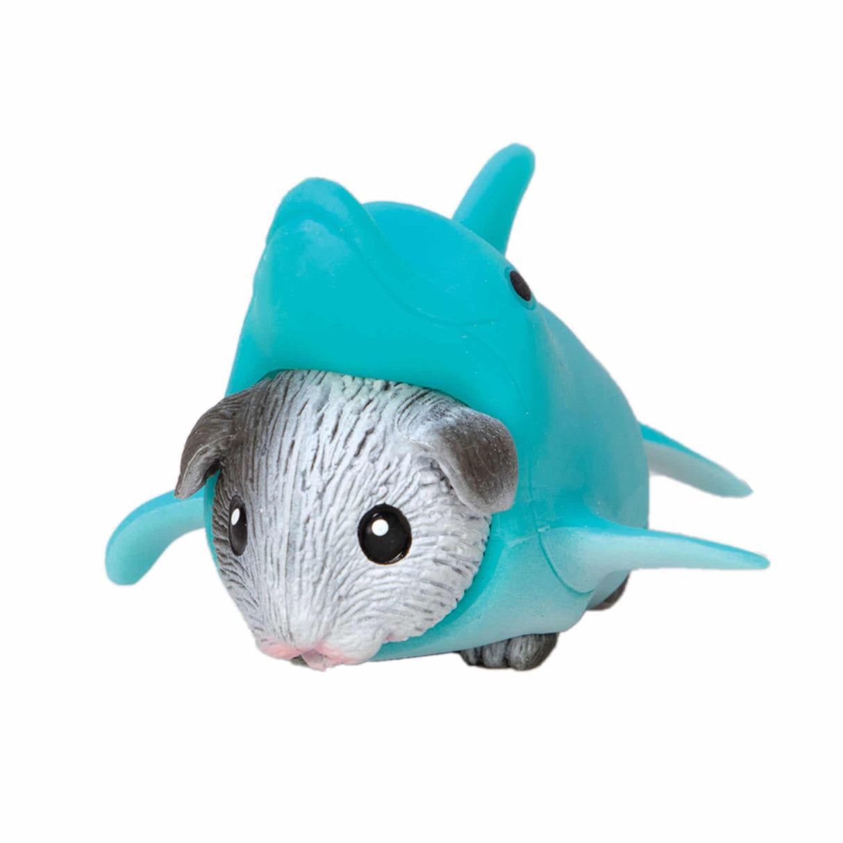 Guinea Pig Party Animal dressed in a blue shark costume, cute and squishable collectible toy.