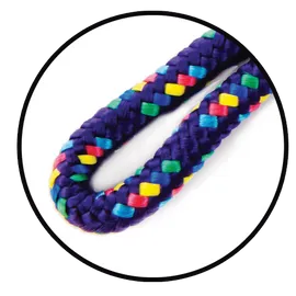 Jump Rope | 16' Purple Confetti close-up showing the colorful braided texture and knotted design for durability and smooth use.