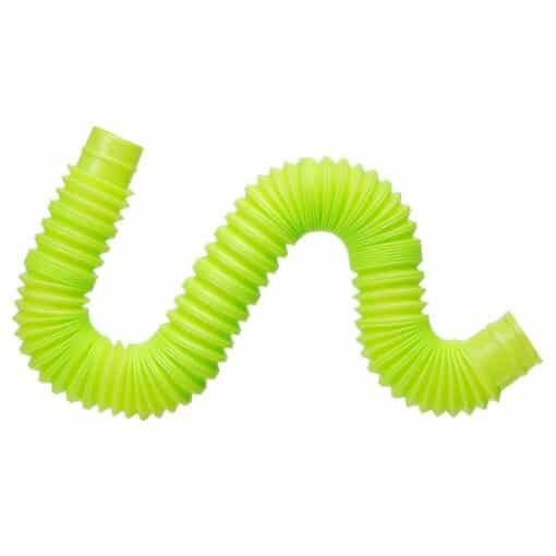 Bright green Pop Tube toy in a flexible, bendable shape perfect for sensory play and fidgeting.