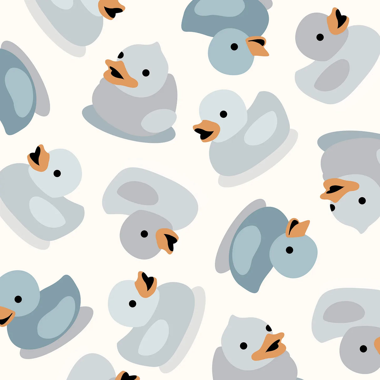 Pattern of soft blue and gray duckies on Baby Paper | Duckies, a crinkly, soothing sensory play paper for babies.