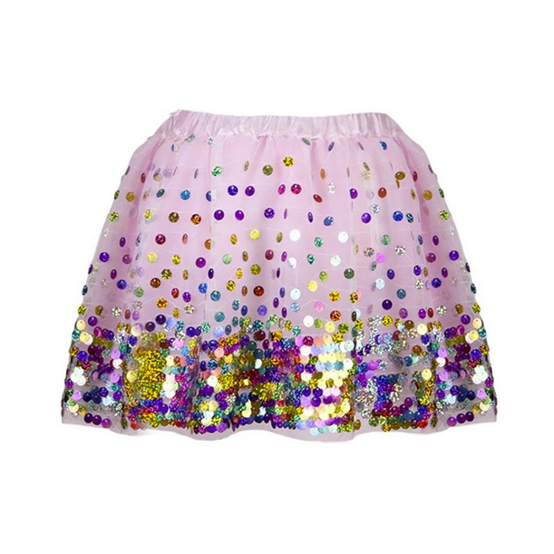 Sequins Skirt | Party Fun Size Multi soft pink skirt with colorful rainbow sequins perfect for celebration and dancing size 4-6
