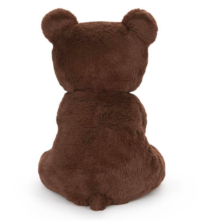 Teddy Bear Finley plush showing back view of dark brown soft fur and seated classic teddy bear design.