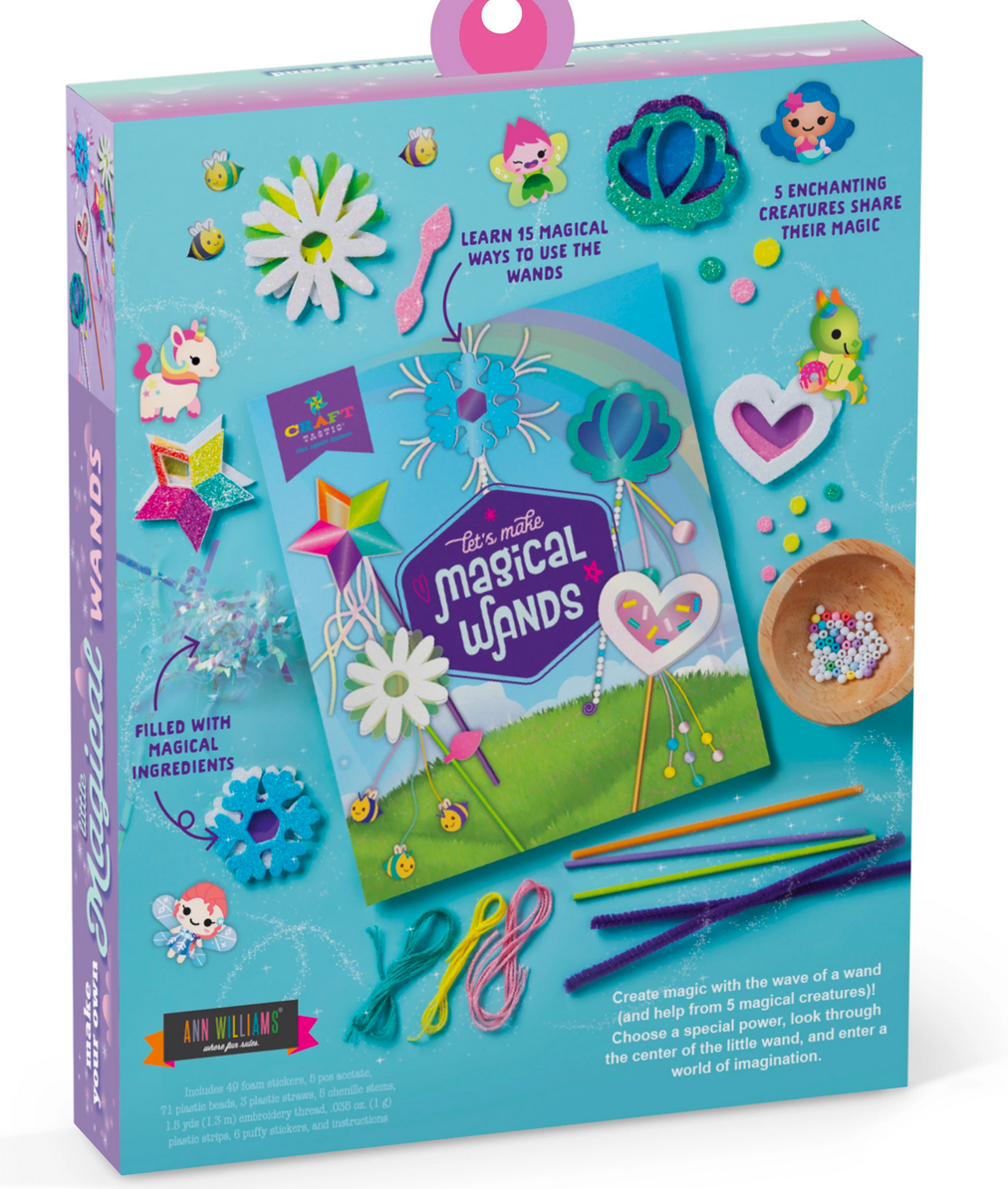 Make Your Own Magical Wands kit with five magical creatures, craft supplies, and instructions for imaginative wand making.