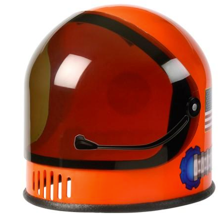 Youth size Astronaut Helmet in bright orange with a moving visor and detailed space design for kids ages 3-10.