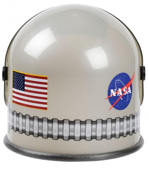 Youth size Astronaut Helmet in white with moving visor, NASA logo, and American flag for kids aged 3-10.