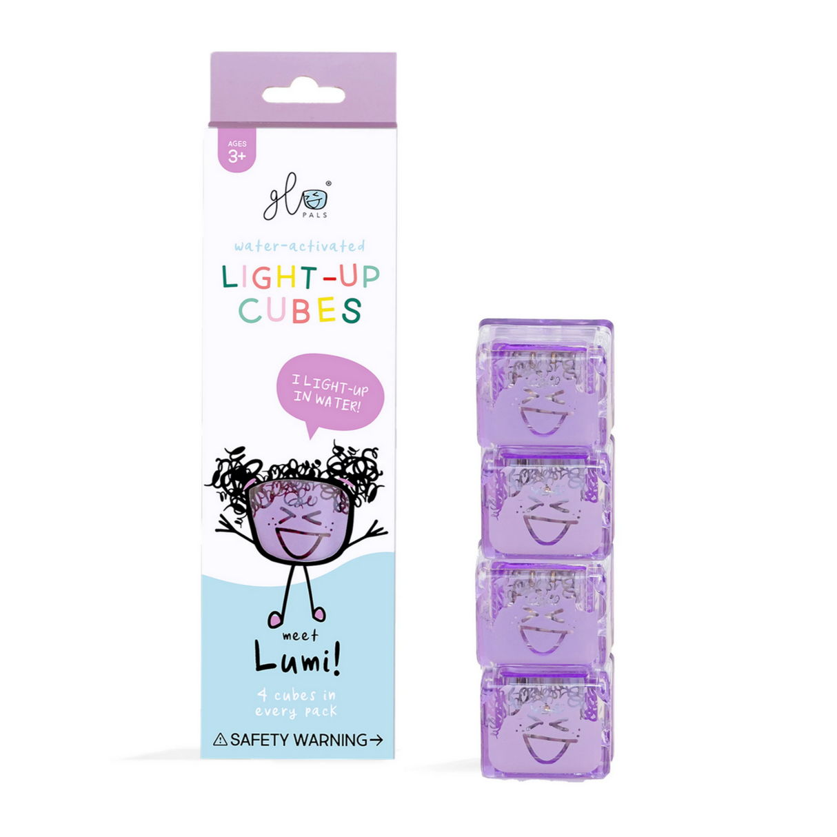 Glo Pals Purple water-activated light-up cubes with Lumi character, glowing purple for kids ages 3 and up.