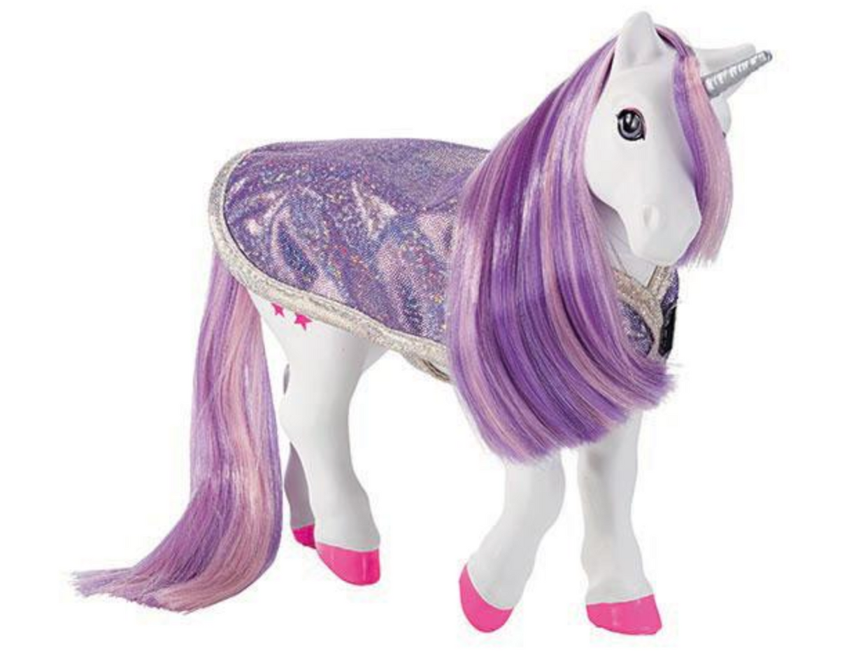 Luna Color Change Unicorn with purple mane and tail, shimmering cape, and pink hooves for imaginative play.