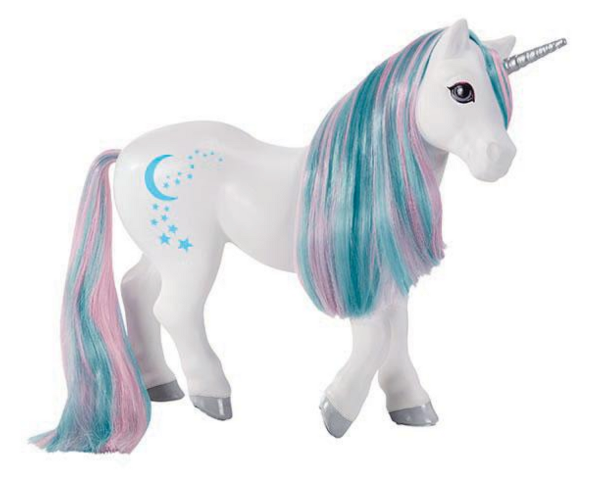 Luna Color Change Unicorn with long pastel mane and tail, celestial markings, and silver horn for imaginative play.