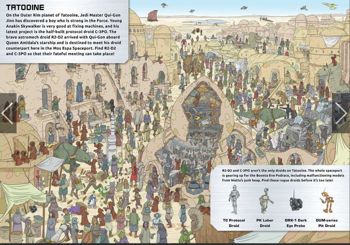 Detailed search-and-find scene from "These Are the Droids You're Looking For Search & Find" featuring Star Wars Tatooine.