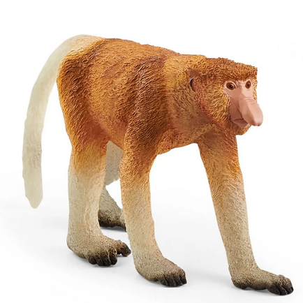 Proboscis Monkey figurine showing detailed texture and large nose, inspired by the primate from Borneo forests.