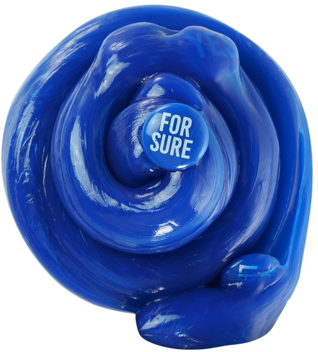 Trendsetters The Amazing Prediction Thinking Putty in vibrant blue with truth stones revealing answers like "For Sure" on its surface.