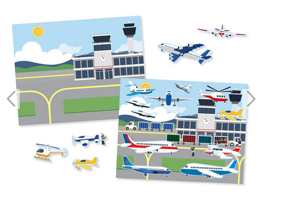 Sticker Pad Vehicles with reusable airport scene and colorful cling-style vehicle stickers for creative play and learning.