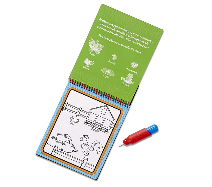Water Wow Farm reusable paint-with-water coloring book with farm scene and refillable water pen for kids.