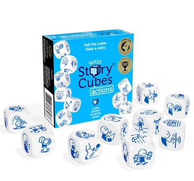 Rory’s Story Cubes Actions set with illustrated dice for creative storytelling and imaginative play on the go.