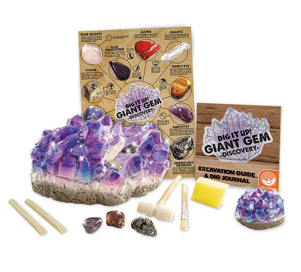 Dig It Up Giant Gem Discovery with tools, 12 gemstones, excavation guide, and gem identification poster for kids ages 4 and up