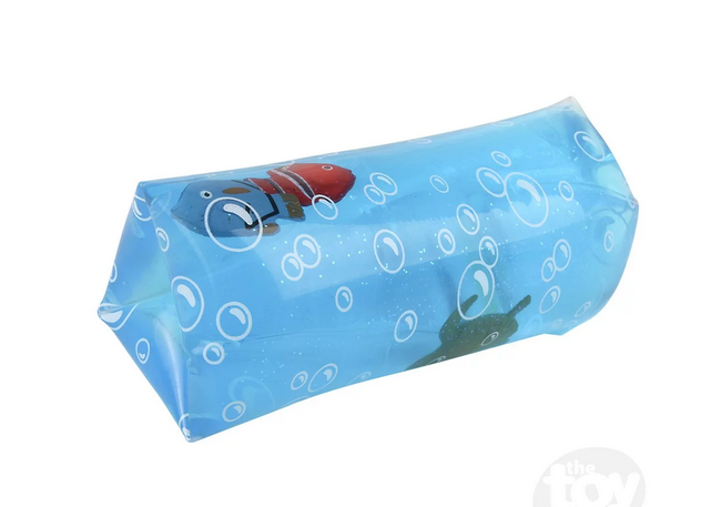 Water Wiggler Sealife toy tube with floating sea creatures inside, perfect for squeezing and wiggling fun for kids.