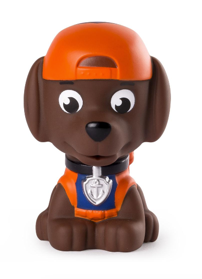 Paw Patrol Bath Squirter in brown with orange hat, soft and squishy bath toy that squirts water and floats.
