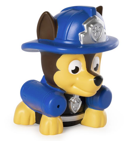 Paw Patrol Bath Squirter toy in blue firefighter hat that squirts water and floats for bath time fun.