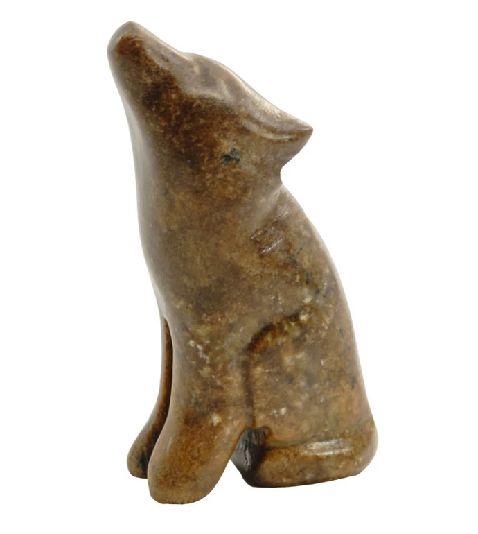 Soapstone Carving Kit | Wolf featuring a smooth hand-carved wolf sculpture in natural brown stone finish.