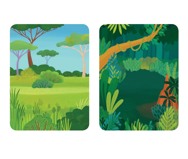 Wild Mix Up Magnetic Tin includes two vibrant illustrated scenes of jungle and savanna for imaginative animal play.